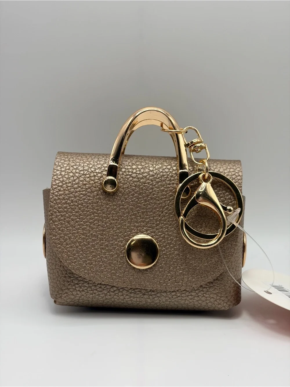 Mini Textured Metallic Brown Bag Charm Keychain